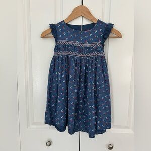 Mini Boden girls size 4-5 years blue floral smocked embroidered cotton dress